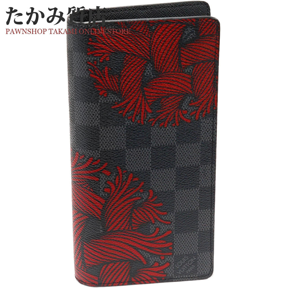 Louis Vuitton Zip around Long Wallet Damier Graphite Black Red Portefeuille